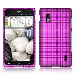 LG Optimus G E970 Pink Blue Plaid Textured Hard Cover Cell Phones & Accessories