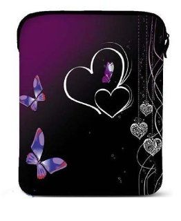 NEW Purple Butterfly & heart Soft Neoprene 9.7" 10" inch Netbook Laptop Sleeve Slip Case Pouch Bag with strap fit for Apple iPad 2/ iPad 3 / the New ipad 4 / Kindle DX/HP TouchPad/Sony Tablet S S1/10.1" Samsung Galaxy Tab/Le Pan TC 970/C