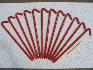 A 12 Pack of 18" long steel Hook Style Inflatable or Tent Stakes (Red) 