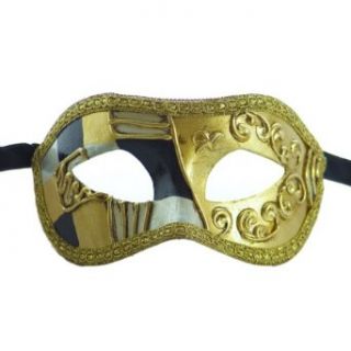 Men's Checkered Half Swirl Venetian Masquerade Mask Gold/Black/White Clothing