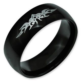 Stainless Steel Fancy Scroll Black Band. Metal Weight  7.3g. Rings Jewelry