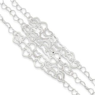Sterling Silver Polished Multi strand Heart Link Bracelet, Best Quality Free Gift Box Satisfaction Guaranteed Jewelry