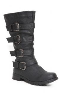 Black 4 Strap Buckle Boot Size  5.5 Shoes