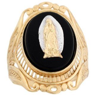10k Two Tone Gold Our Lady of Guadalupe Virgin Mary Religious Filigree Onyx Ring Jewelry