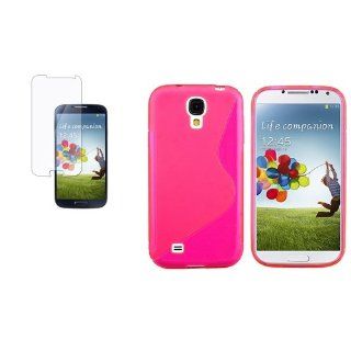 CommonByte Pink S Shape TPU Gel Case Cover+Clear Protector for Samsung Galaxy S 4 SIV i9500 Cell Phones & Accessories