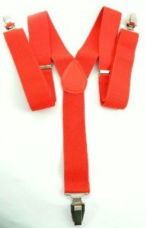Unisex Adult Red Adjustable Elastic Brace Suspenders Y back Plain Clip on Belt