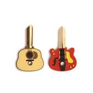 Kikkerland Indie Rock Electric Guitar Shaped Keycaps Set of 2  Key Tags And Chains 