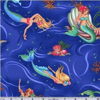 45'' Wide Mermaids Blue Fabric By The Yard