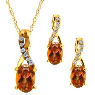 1.76 Ct Oval Ecstasy Mystic Topaz 18k Yellow Gold Pendant Earrings Set Jewelry