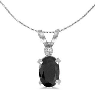 14k White Gold Oval Onyx And Diamond Filagree Pendant (chain NOT included) Jewelry