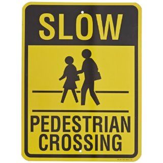 Brady 103786 18" Width x 24" Height B 959 Reflective Aluminum, Black on Yellow Standard Traffic Sign, Legend "Slow Pedestrian Crossing" Industrial Warning Signs