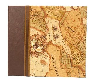 Hom Essence 0441 8 Inch by 8 Inch Post Bound Scrapbook, Old World Fabric Map with Faux Leather Spine