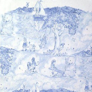 54" Wide Fabric "Animal Toile, color Blue" Kelly B. Rightsell Nursery Children Fabric By the Yard  Other Products  
