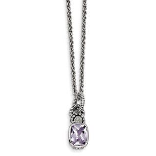 Antique Style Sterling Silver 1.40 Pink Amethyst & .015ct. Diamond Necklace Jewelry