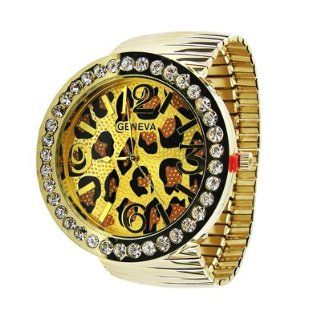 Geneva Gold Large Leopard Face Stretch Band Fashion Designer Watch Rhinestones Watches