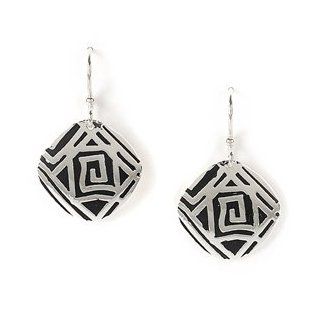 Jody Coyote Moonlight Graphic Labyrinth Print Square Earrings QB989 Jewelry