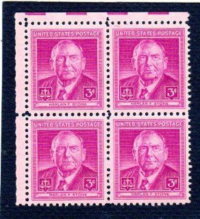 Postage Stamps United States. Block of Four 3 Cents Bright Red Violet, Chief Justice Harlan Fiske Stone, Stamps Dated 1948, Scott #965. 