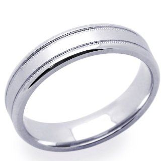 14K White Gold 5mm Millgrain Edged Wedding Band for Men & Women (Size 5 to 12) Jewelry