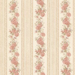 Mirage 992 68316 Tasha Satin Floral Scroll Stripe Wallpaper, Peach    