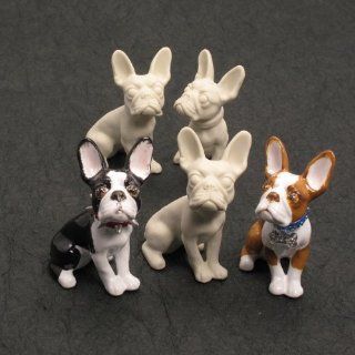 5 Pcs. Unpainted Ceramic DIY Boston Terrier Figurine Ready To Paint Dog Lover Crafting Projects 