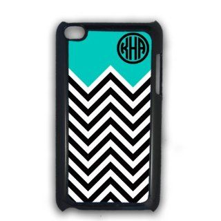 Black and white chevron print with light blue   personalized iPod case, iPod Touch 4g cover, iTouch case Cell Phones & Accessories