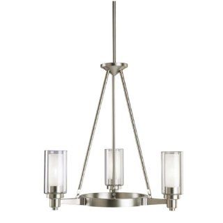 Kichler Lighting 2343NI Circolo 3 Light Chandelier, Brushed Nickel with Clear Glass Cylinders and Satin Etched Inner Cylinders   Ceiling Pendant Fixtures  