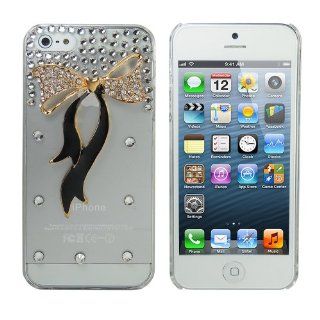 Lumii Ark 3D Bling Crystal Design Case for Apple iPhone 5   Transparent/Clear with Gold/Black Rhinestone Bow Cell Phones & Accessories