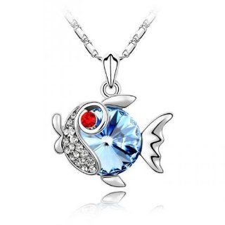 Charm Jewelry Swarovski Crystal Element 18k Gold Plated Light Sapphire Blue Dazzling Goldfish Necklace Z#973 Zg4de6ed Jewelry