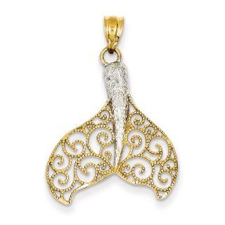 14k Two tone Filigree Whale Tale Pendant, Best Quality Free Gift Box Satisfaction Guaranteed Jewelry