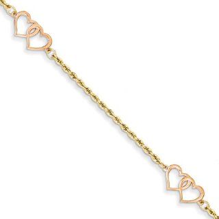 14k Two tone Double Heart Bracelet, Best Quality Free Gift Box Satisfaction Guaranteed Jewelry