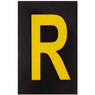 Brady 5905 R Bradylite 1 1/2" Height, 1" Width, B 997 Sheeting, Yellow On Black Color Reflective Letter, Legend "R" (Pack Of 25) Industrial Warning Signs