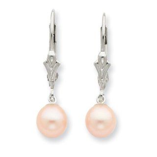 Sterling Silver 6 6mm Pink Fw Cultured Pearl Leverback Earrings, Best Quality Free Gift Box Satisfaction Guaranteed Jewelry