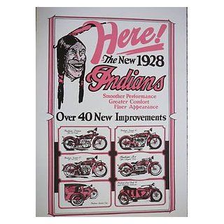 20"x30" Original Vintage Reprint Poster "Here The New 1928 Indian Motorcycle"  Prints  