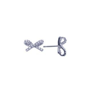 Sterling Silver Earrings Ribbon Cz Stud Earrings Jewelry
