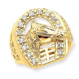14k Mens Diamond Horseshoe mtg with Horse in Center Ring Jewelry
