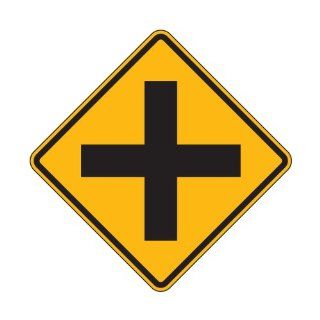 Tapco W2 1 Diamond Grade Cubed Warning Sign, Legend "4 Way Intersection (Symbol)", 36" Width x 36" Height, Aluminum, Black on Fluorescent Yellow Industrial Warning Signs