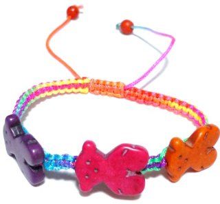 Handcrafted Teddy Bear Bracelet   Multicolor Cord Macrame Adjustable Bracelet  By Jewelry Designer 