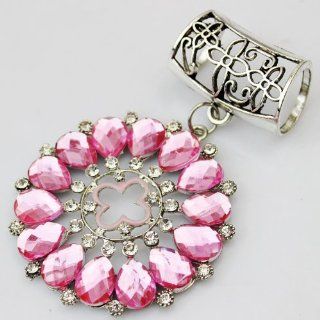 1set Fashion Pink Crystal Flower Pendant Jewelry Charm Scarf Findings Slide Tube Flower Charm Necklace DIY