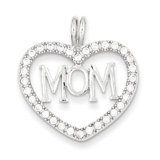 Sterling Silver CZ Heart MOM Pendant Jewelry