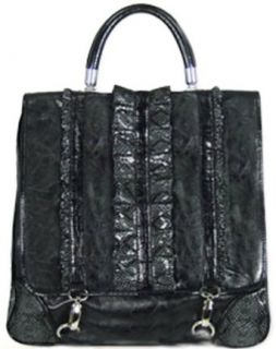 Melie Bianco Purple Top Handle Bag W/Ruffled Python Trim Top Handle Handbags Clothing