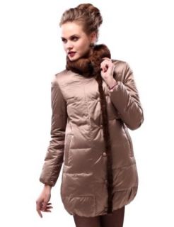 Maxchic Women's LUXE Mink Fur Collar Puff Down Coat with Elastic Hem D04256D12C, Brown, X Large Down Outerwear Coats