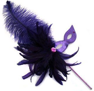 Deluxe Glitter Elegant Purple Women's Masquerade Mask on a Stick Toys & Games