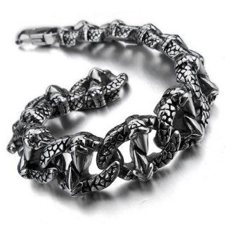 JBlue Jewelry Men's Large 316L Stainless Steel Bracelet Link Wrist Silver Black Dragon Claw Vintage (with Gift Bag) Link Bracelets Jewelry