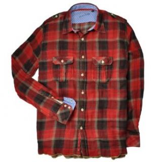 Arnold Zimberg Men's Cotton Gauze Plaid Shirt, Red, M at  Mens Clothing store