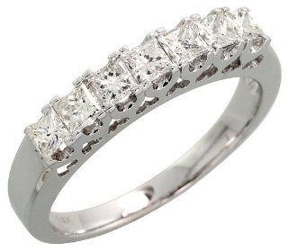 14k White Gold Fancy Ladies' Diamond Band, w/ 0.76 Carat Princess Cut Diamonds, 1/8" (3.5mm) wide, size 6 Jewelry
