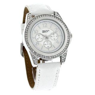 Gruen II Quartz XL Boyfriend Crystal White Leather Strap Watch GRT565 at  Women's Watch store.