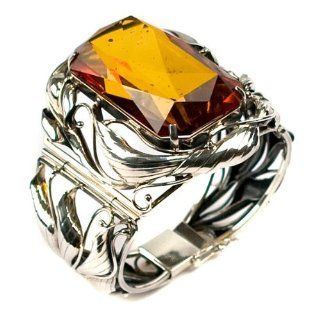 Honey Amber and Sterling Silver Large Designer Bangle, 7.5" Jewelry