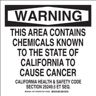 Brady 18177 Plastic, 10" X14" Warning Sign Legend, "This Product May Contain A Chemical Known To The State Of California To?" Industrial Warning Signs