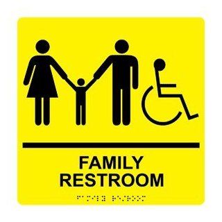 ADA Family Restroom Braille Sign RRE 170 99 BLKonYLW Restrooms  Business And Store Signs 