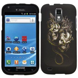 Black Silver Dragon Skull Rubberized Coating Hard Case Cover for Samsung Galaxy S2 SII T989/T Mobile + Screen Protector Film + Black Jaw Stand Cell Phones & Accessories